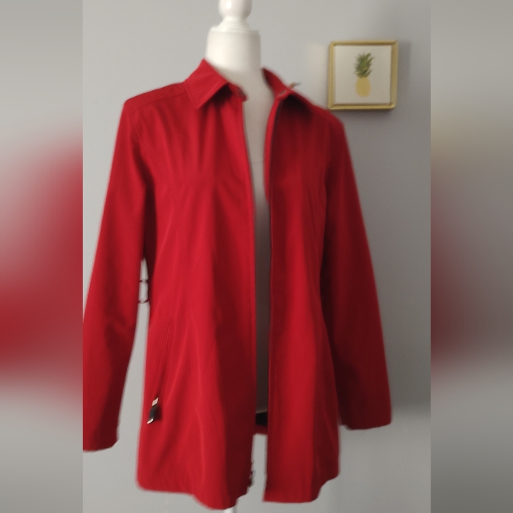 Raincoat Jacket  Fleet Street Red Medium style two pockets with zipper Good Cond